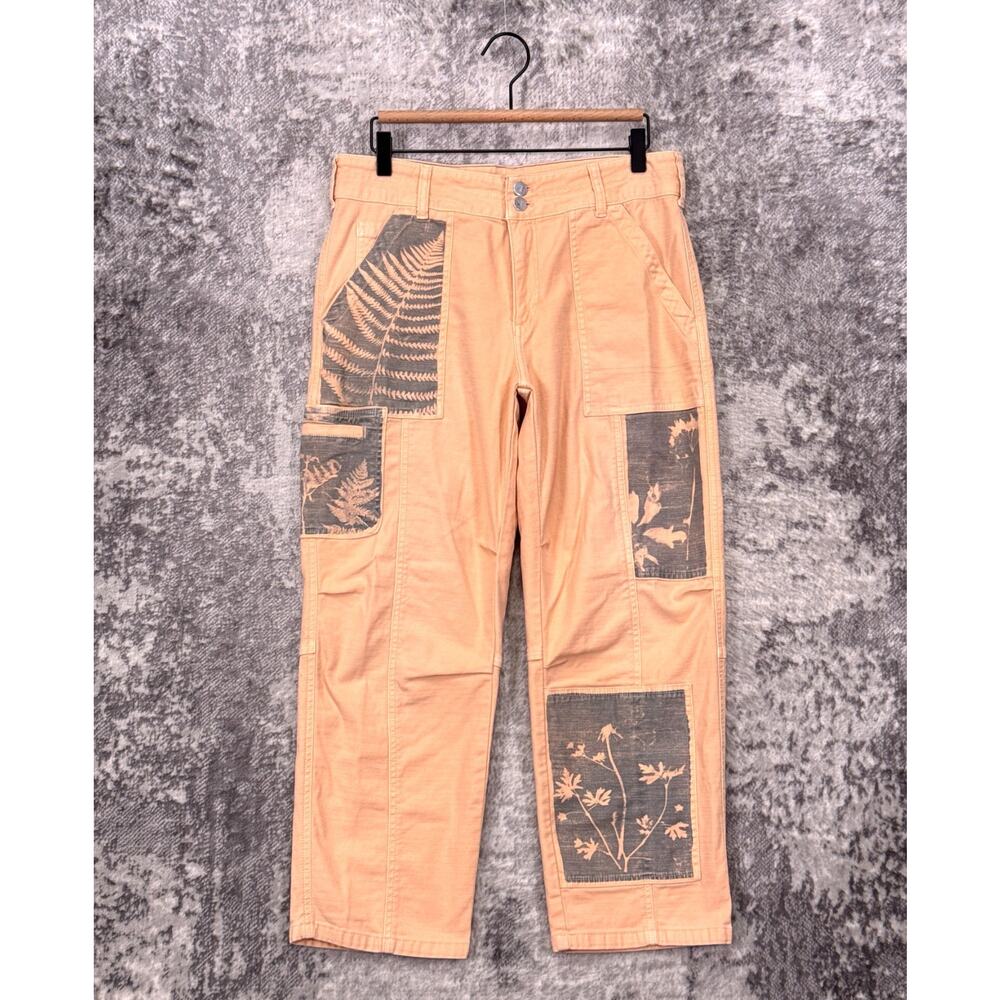 Pilcro Peach Utility Pants with Olive Botanical Patches